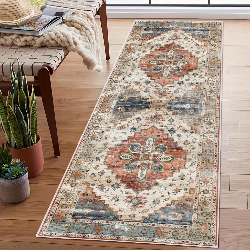 VIKAMA Vintage Bohemian Runner Rug Crystal Velvet Entrance Hallway Runner Laundry Room Bedroom Floor Mat Home Decor