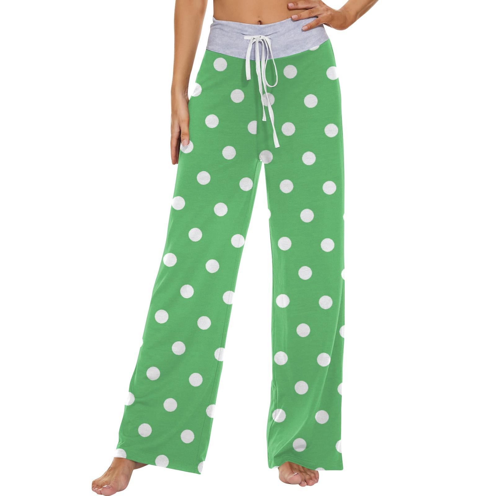 Women s Fashion Casual Comfortable Pajama Pants Printed Drawstring Wide Leg Pants S зелёный