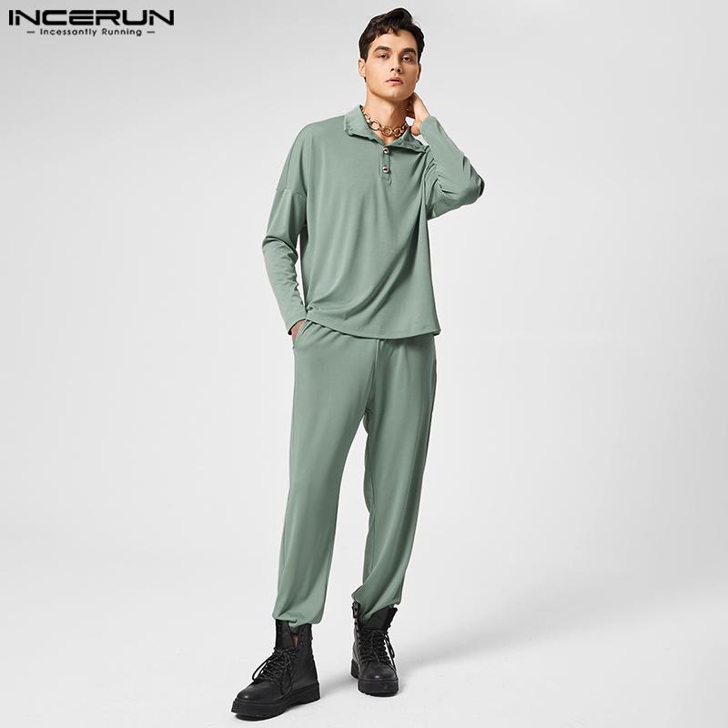 

INCERUN Весенний мужской спортивный костюм с высоким воротником и топами