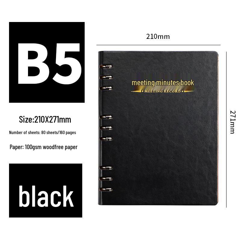 A4 Loose-leaf Meeting Notebook - Business Notepad for Minutes & Work Plan Notes