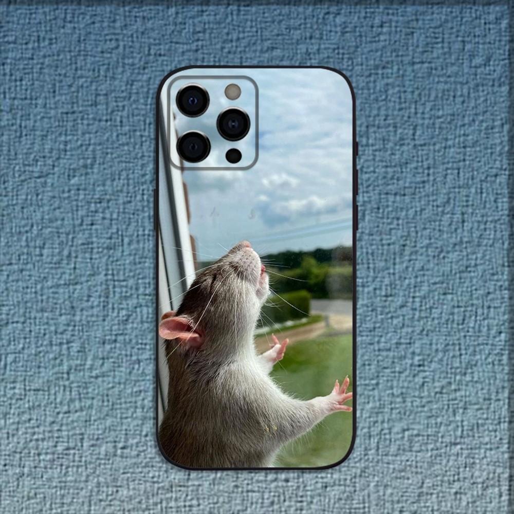 Cute Mouse Rat Hamster Phone Case For iPhone 16,15,14,13,12,11,Pro,X,XS,Max,XR,Plus,Mini Soft Black Cover