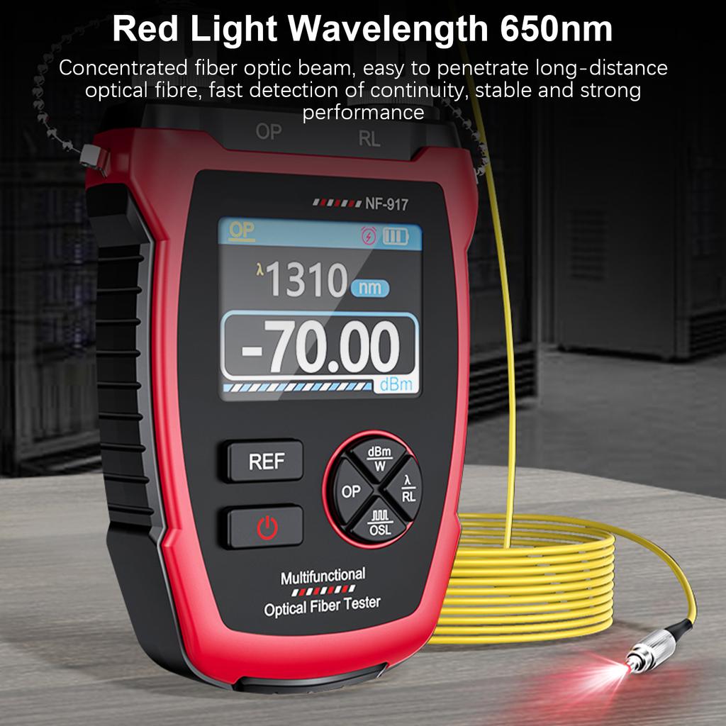 Optical Power Meter with Red Light, 10 Wavelengths, FC SC Connector, Fiber Optic Tester with LCD Screen Fiber