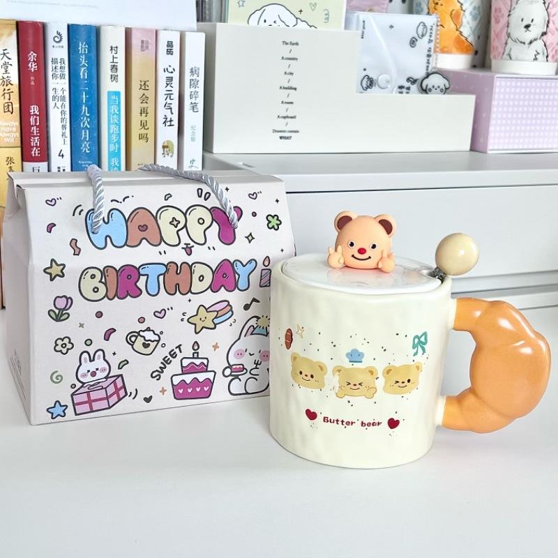 Cute Bier Butter Bear Ceramic Mug Girls High-value Drinking Cup Couple Birthday Gift Souvenir