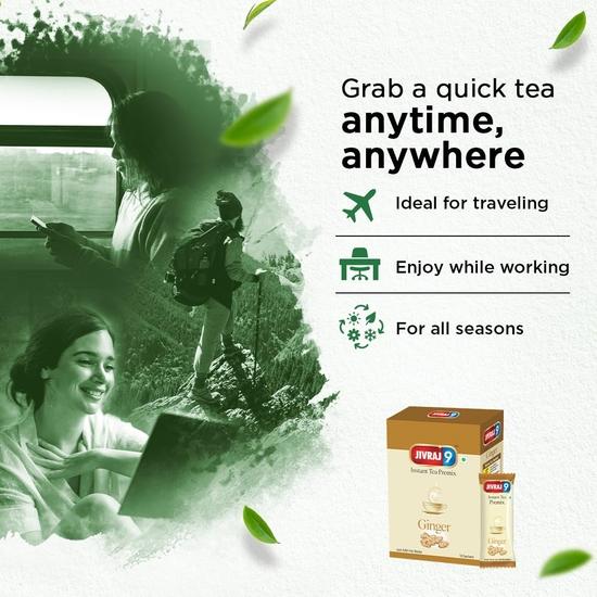 Jivraj 9 Instant Tea Premix, Ginger Tea Premix, Ginger, Teabags Flavour, 150 Gm, 10 Sachets, Pack 1