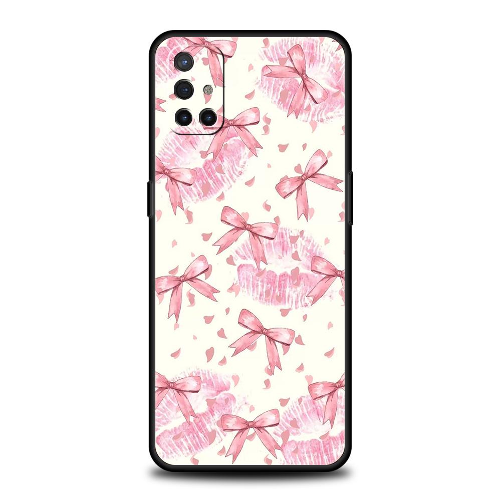 Phone Case For Oneplus 13R 12R 13 12 10T 10R Nord N100 N200 N10 10 9 9R 9RT CE 2 Z Pro Soft TPU Cover Bow-Knot Pink Bow Pattern