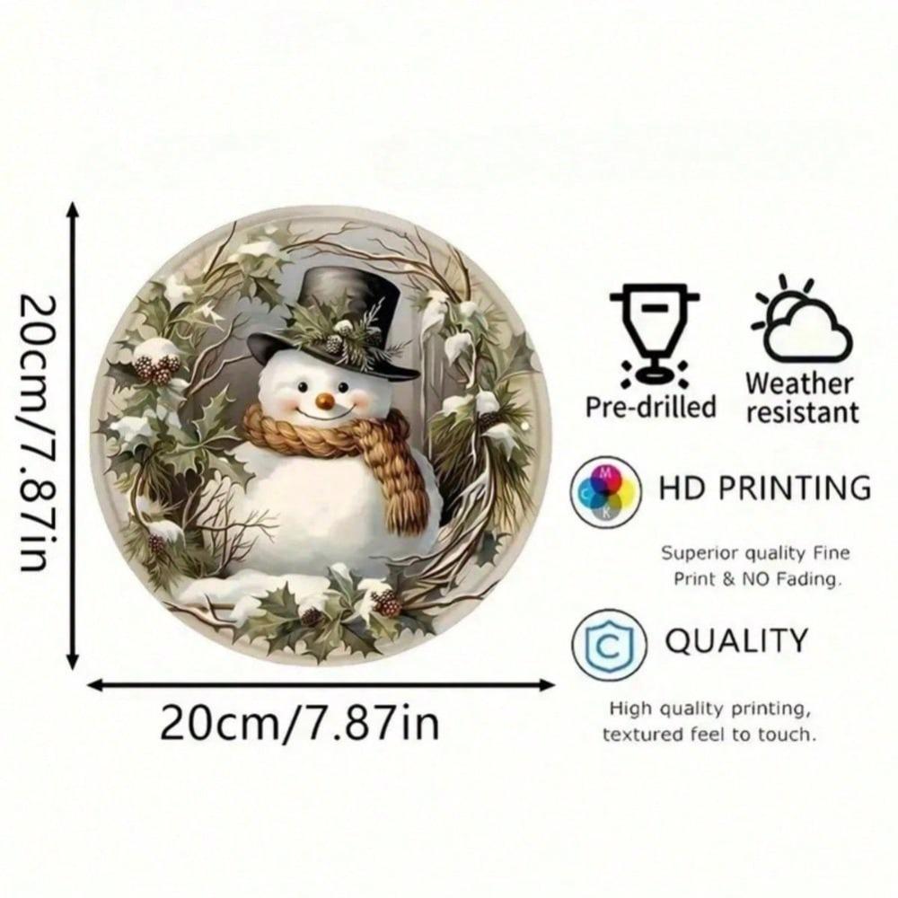 Snowman Wreath Round Metal Wall Art Christmas Holiday Decor Home Gift Indoor Outdoor