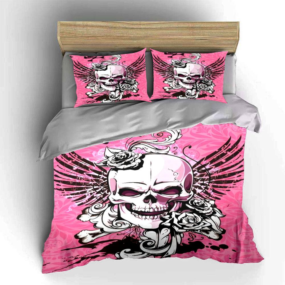 Skull Rose Art Decor Set Bedding Set With 1 Duvet Cover 2 Pillowcases Single Double King Queen, Gift