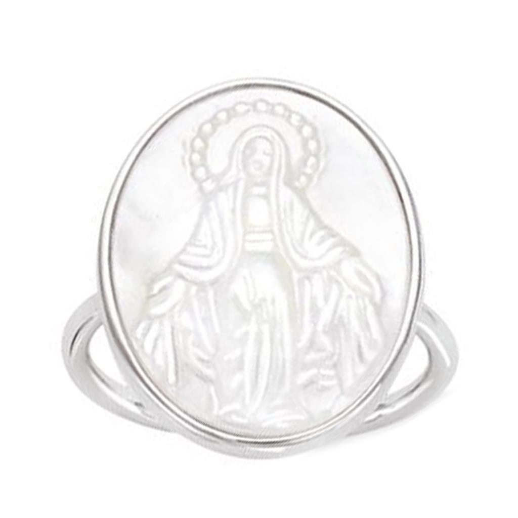 Stříbrný prsten 'Virgin Mary' bílá stříbrná perleť (rhodium) - 20x15mm