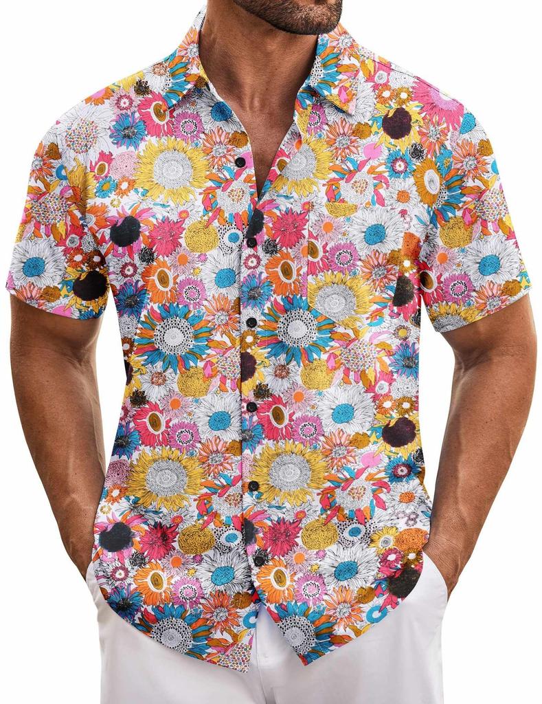 Summer Short Sleeve Flower Shirt Men'S Beach Large Size Casual 3D Digital Printing Men'S Shirt Tide