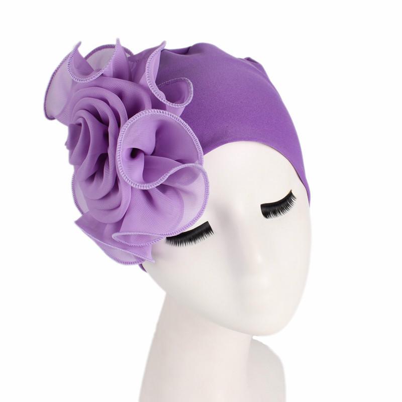 New Woman Beautiful Flower Turban Elastic Cloth Head Cap Hat Ladies Hair Accessories Muslim Women's Hijabs Scarf Cap