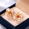 Huitan Creative Enamel Flower Earrings with Sparkling CZ Romantic Women's Earrings for Party Fancy Girl Gift Statement