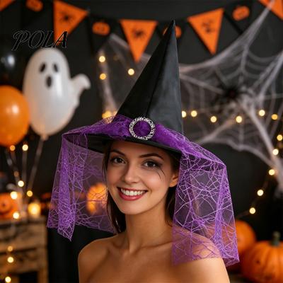 Lightweight Fabric Witch Hat Steeple Halloween Hat, with Lace Edge, Pointed Breathable Headwear, for Cosplay Party Costume Performance