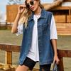 Giacca da donna alla moda in denim autunno e inverno senza maniche con collo a polo e risvolto casual