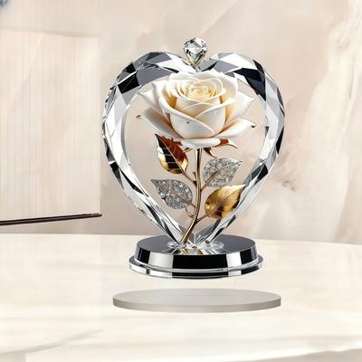 2D Acrylic Rose Heart Figurine Sculptures Heart Statues Decorative Ornaments for Living Room,Bedroom Home Decorations