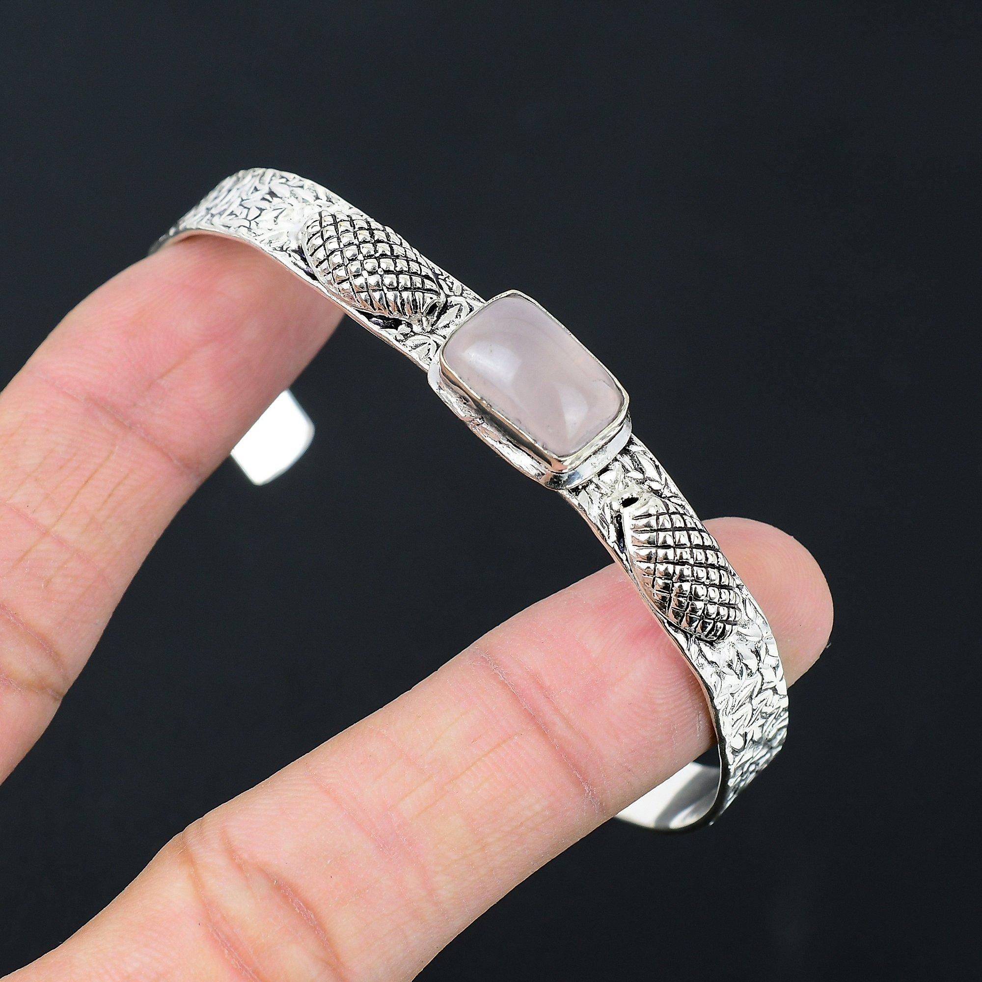 

День сестер Сделка Браслет ручной работы из камня розовый кварц Ювелирное изделие из стерлингового серебра 925 пробы Adjustable