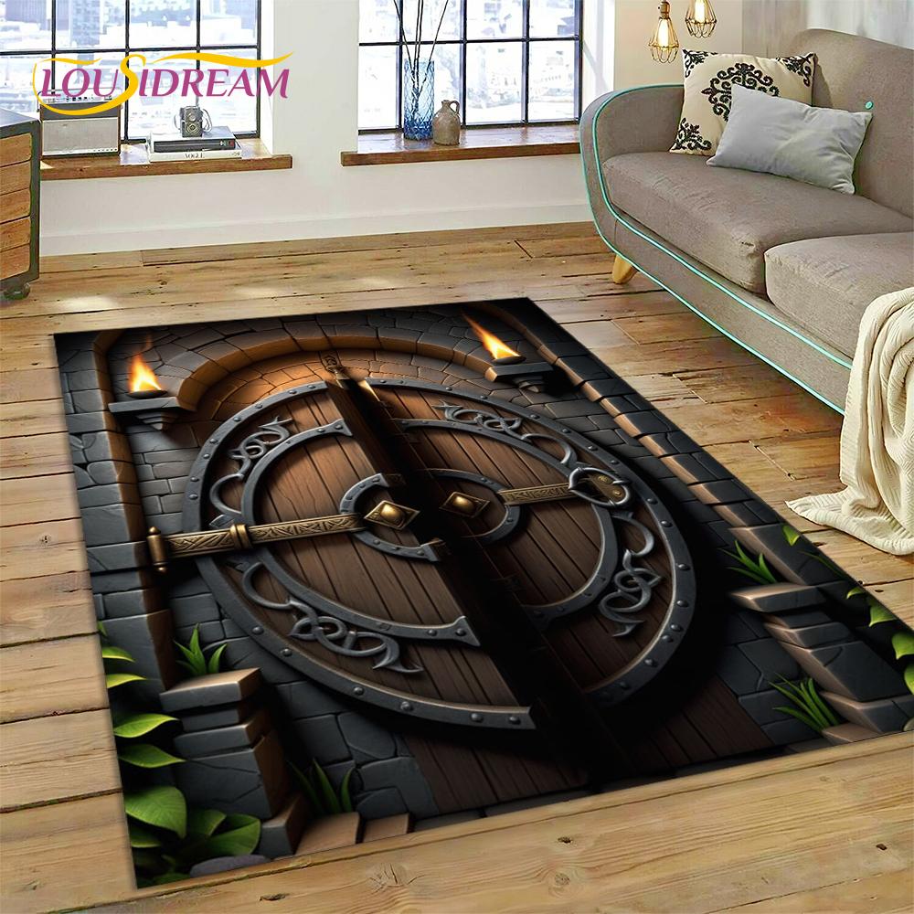 3D Illusion God's Temple Door Gate Carpet Rug for Living Room Bedroom Home Sofa Decoration,Kids Play Area Rug Non-slip Floor Mat