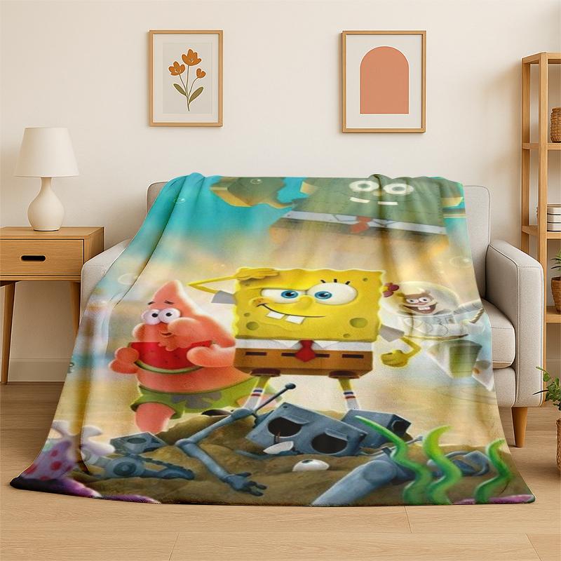 Cartoon S-SpongeBob Patrick Star Flannel Blanket Soft Warm Throw Blanket for Bedroom Living Room Bed Travel Camping Picnic Kid