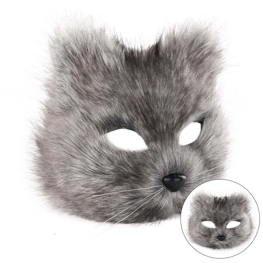 Plush, realistic, and adorable cat mask cos Catwoman mask set, including a small cat face mask and a tail prop