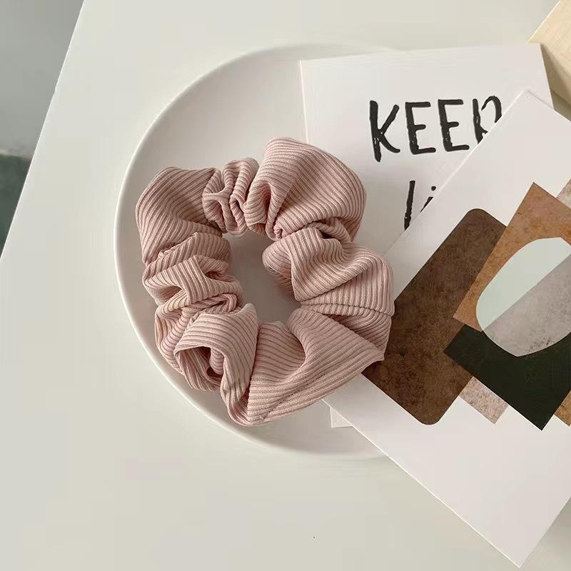 

Spring Summer Solid Color Scrunchies Elegant Girls Knitting Cotton Large Hair Ties Ropes Korean Simple White Green Ponytail Gum рожевий
