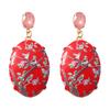 New Chinese style printed oval earrings, niche design sense, colored diamond stud earrings, gentle and elegant, versatile women's models