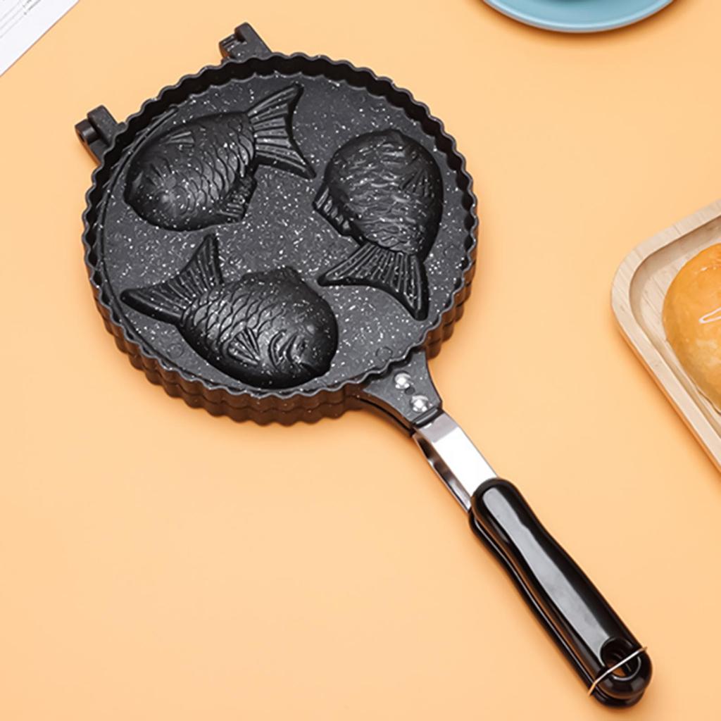 Taiyaki Pan Non-Stick Aluminum with Long Handle Taiyaki Fish-Shaped Cake Pan for Catering Truck Home Gathering Beginners