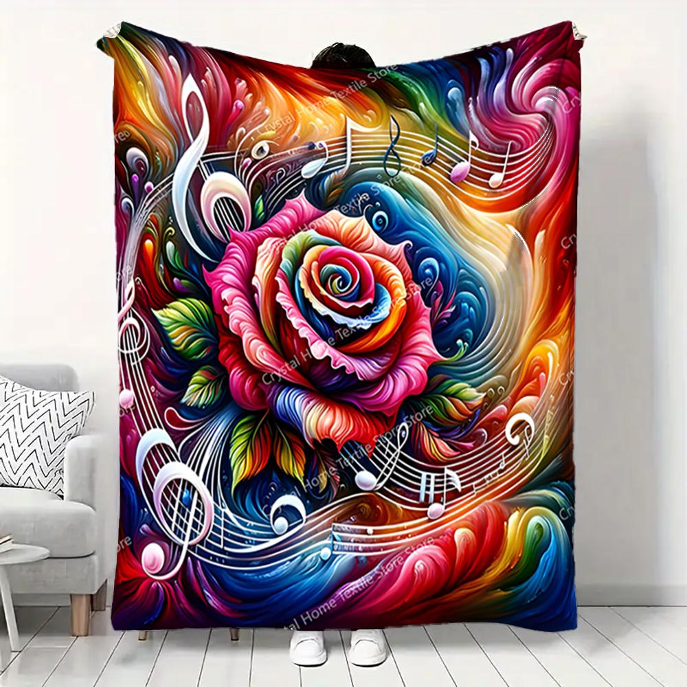 Multicolor Floral & Musical Notes Design Flannel Fluffy Throw Camping Blankets for Children Sofa Throw Thin Blanket Fashion Gift