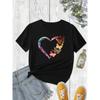 European Size Plus Size,Women's Casual Short-Sleeved T-shirt-Round Neck Colorful Heart Butterfly Pattern, Four Seasons Comfortable Top,Versatile Shirt