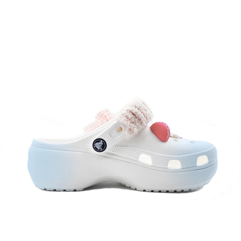 Crocs Classic Platform Clog Cherry Lipstick Beach Girl EVA Stylish Comfortable Versatile Hole Shoes Unisex Blue