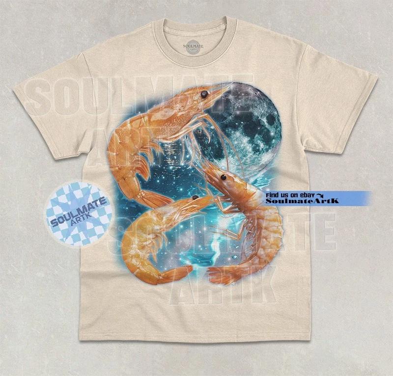 Three Shrimp Moon T-Shirt Funny Shrimp Lover Sea Ocean Meme Graphic Unsiex Shirt S
