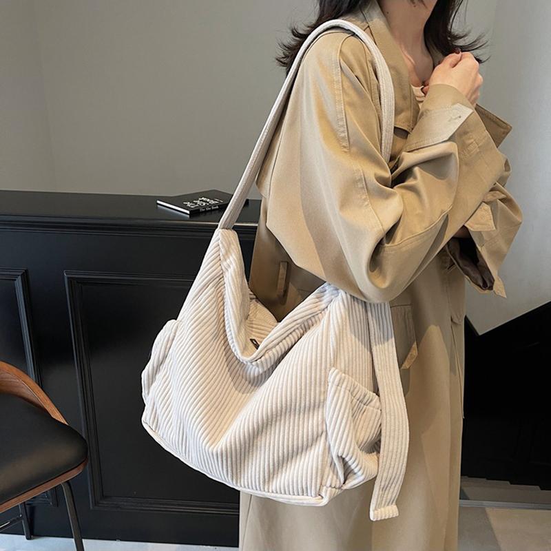 New Fashion Corduroy Women's Large Capacity Shoulder Crossbody Bag Vintage Solid Color Dumpling Hobo Bag for Travel and Daily CLE