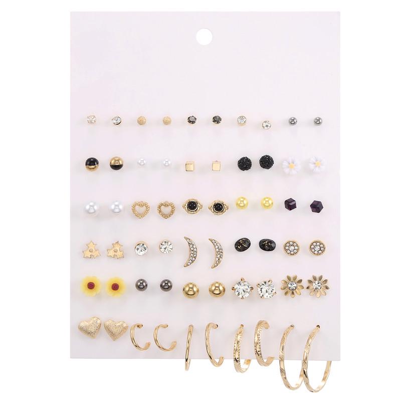 30-Pair Non-Repeating Korean & Western Style High-Quality Earrings Set for Women