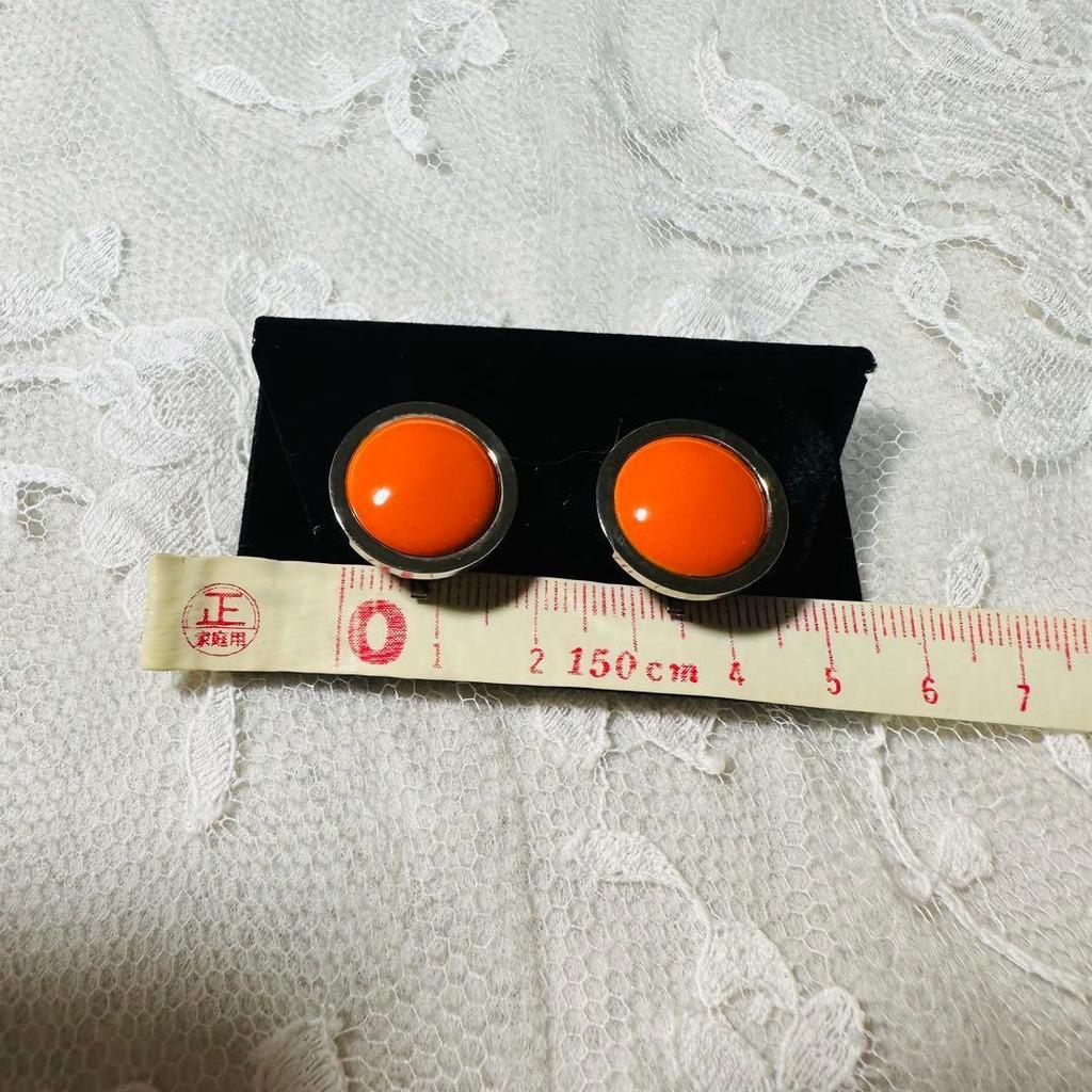 Used Hermes Eclipse Metal Orange Clip-on Earrings Accessory
