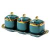 Ceramic Condiment Jars with Gold Rim, Nordic Style - Seasoning Bottle Set for Kitchen, Salt & MSG Shakers