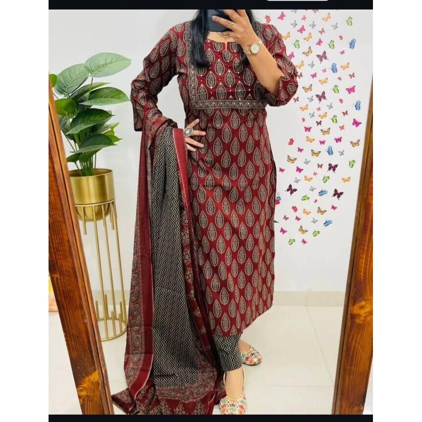 Women Indian Pakistani Kurta Pant Dupatta Set Party Wear Top Tunic Kurti Dress VF-1890