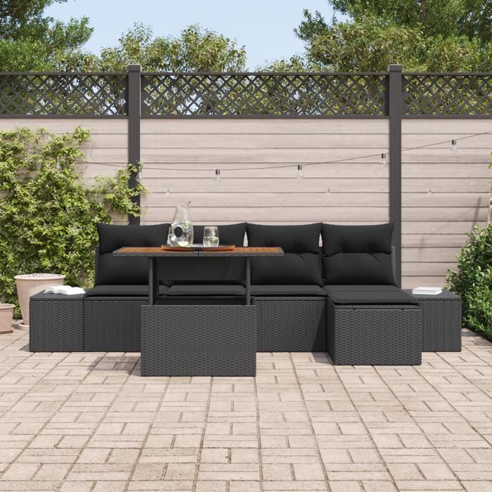 VidaXL Ensemble de canapé de jardin de 6 pièces avec coussins en rattan poly noir 3358690