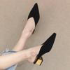 2025 Spring and Summer New Bag Head Half Slippers Women's Flying Woven Mid-heel Pointed Mueller Shoes Thick Heel Wear Lazy Cool Slippers