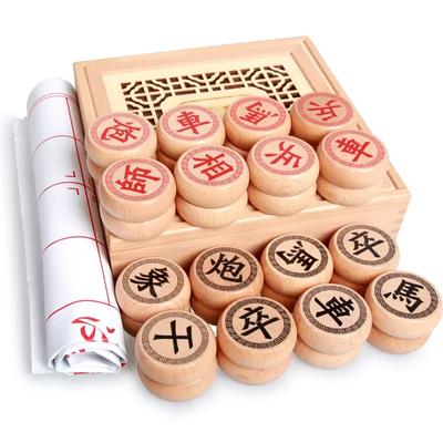Échecs Chinois en Bois Haut de Gamme Grandes Pièces - Ensemble de Jeu de Société Familial Xiangqi pour Voyage avec Plateau en Cuir PU Pour 2 Joueurs