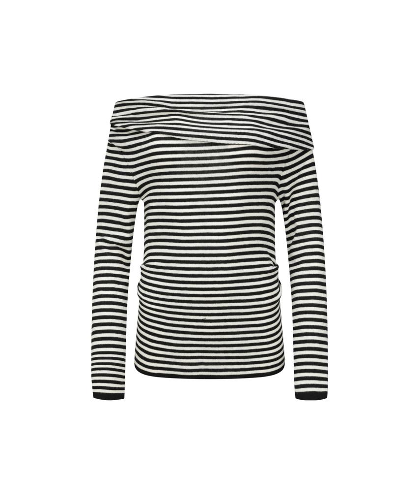 Ledeoli Two-Way Off-Shoulder Striped Knit Top [Charcoal]