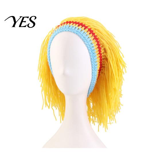 Wig Accessory Hat, High Elasticity Knitted Wool Hand-Crocheted Funny Dreadlocks Hand-crocheted Hat Design Woolen Cap for Party Halloween Daily