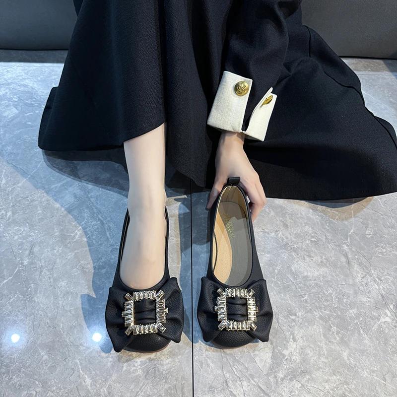 Mode Damen Schuhe 2024 Neue Flache Damenballerinas Mode Schleife Täglich Flache Schuhe Damen Heißer Verkauf Übergröße Kristall Flach Niedrige Absätze