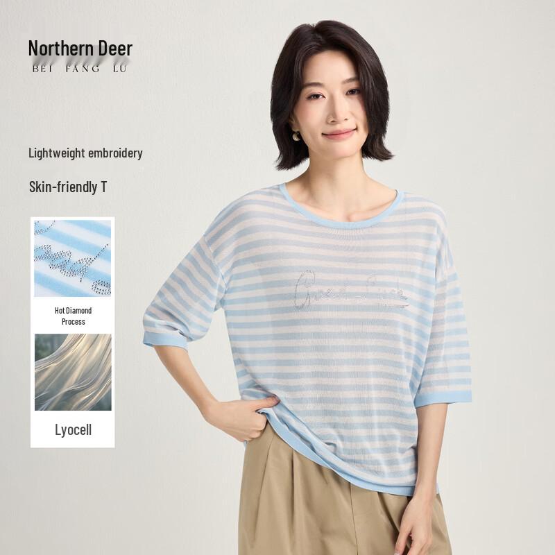 Beifanglu Striped Knit Women s T-Shirt L