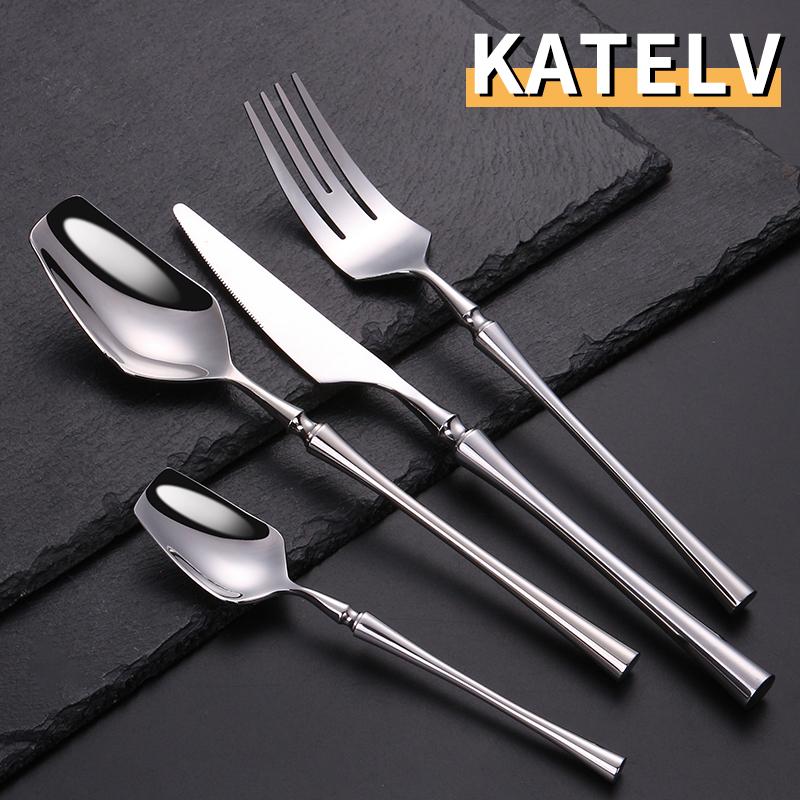 4Pcs High Quality Cutlery Set Elegant Stainless Steel Dinnerware Knife Fork Spoon Tableware Set Luxury Silverware Flatware Set