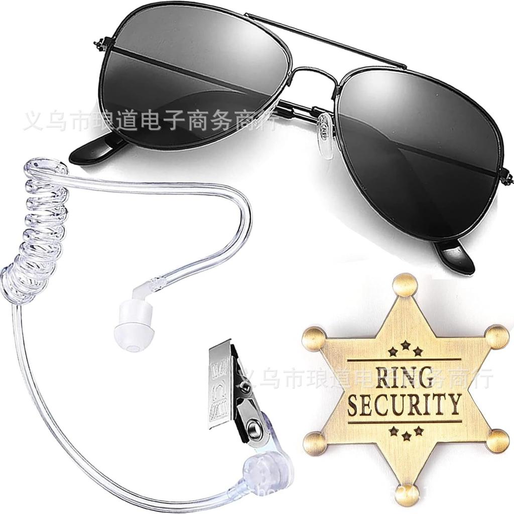 Costumi da Agente Segreto per Cosplay Vestiti di Sicurezza Accessori Occhiali da Sole Distintivo Set di Auricolari
