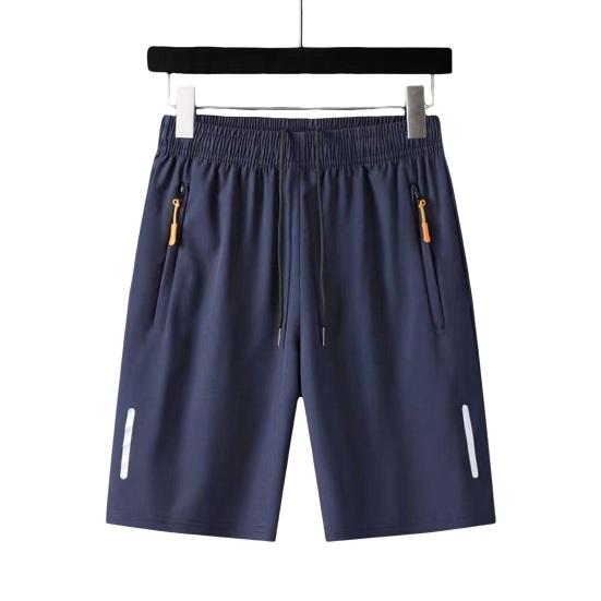 Men Sport Shorts Solid Color Straight Elastic Waist Casual Daily Wear Plus Size Zipper Pockets Retro Thin Knee Length Summer Shorts Men Clothes