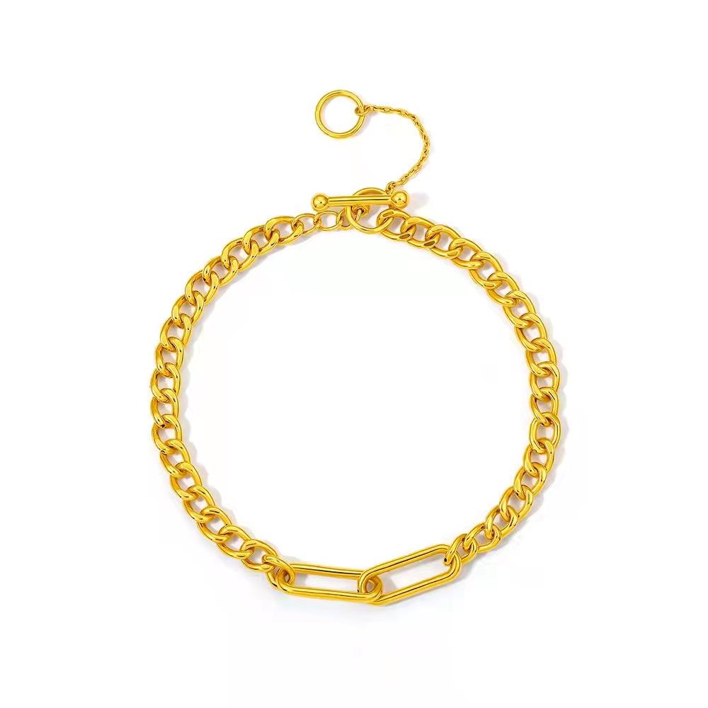 

Vietnam Sand Gold Aurora Interlocking Double Ring Bracelet, Gold-Plated Brass, Women s Elegant Hand Jewelry Gift.