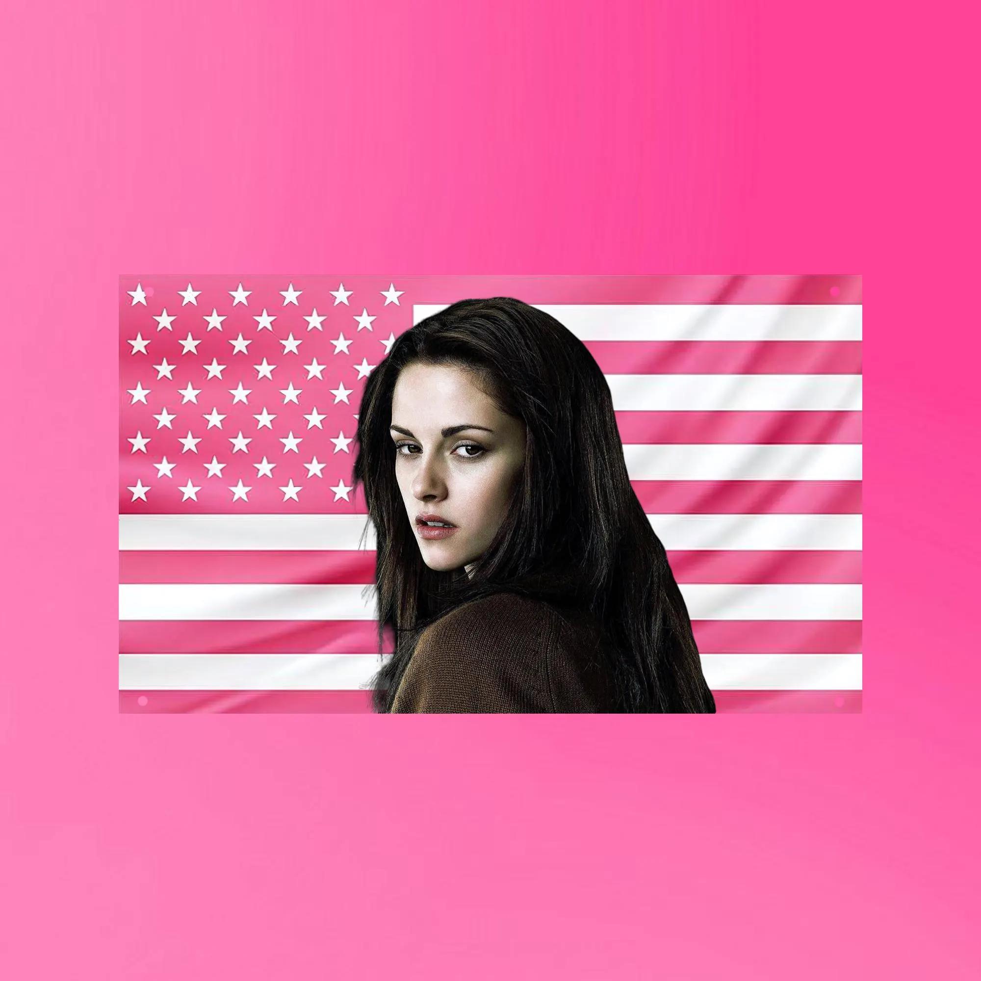 

Bella Swan Pink USA Flag Kristen Stewart Twilight Tapestry Aesthetic Vampire Saga Wall Decor for Room 74x94cm(29x37in)