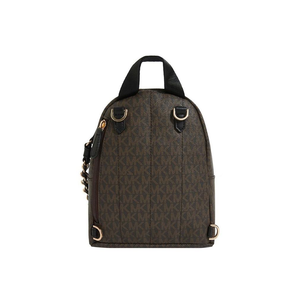 Michael Kors MK Slater Monogram Vintage Color Block Pletený řetěz PVC Batoh Mini Dámský batoh Hnědá Černá 30T0G04B0B-BROWN-BLK