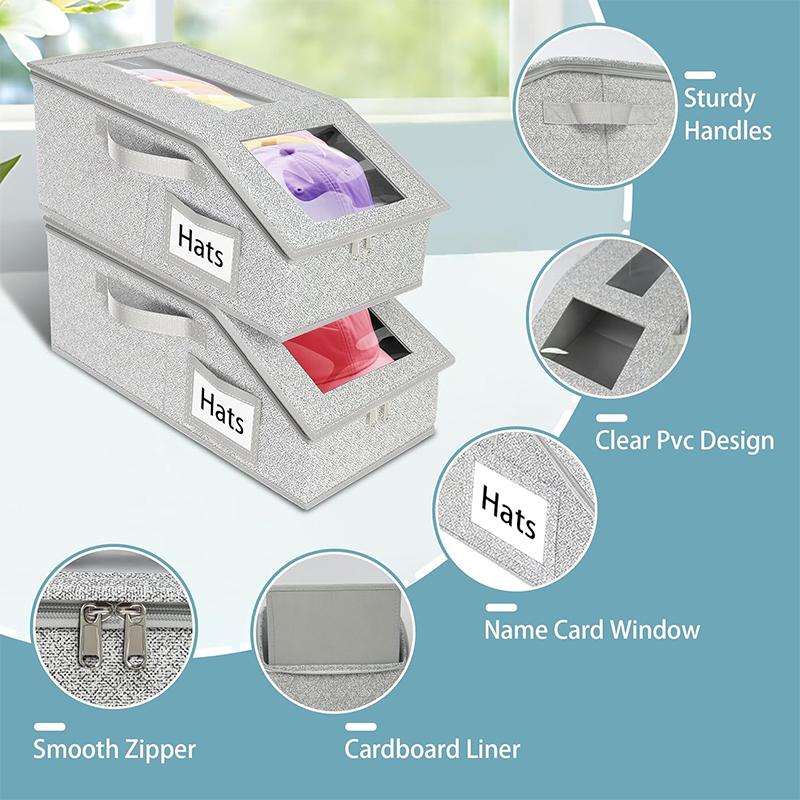 1Pc Extra Large Hat Organizer for Baseball Caps Stackable Baseball Cap Organizer Storage Box with Dual Clear Windows JT529