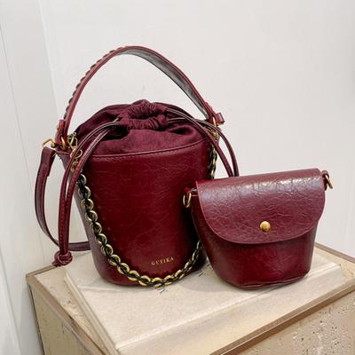 Borse a Secchiello Crossbody Retro da Donna in Pelle Cerata 2-IN-1 Borsa a Spalla con Catena Borse e Pochette di Lusso Firmate