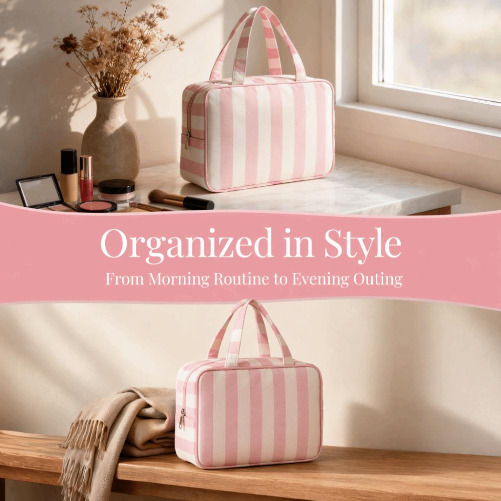 Large Capacity Striped Toiletry Storage Bag Collapsible Cosmetic Pouch Travel Makeup Bag  Gym